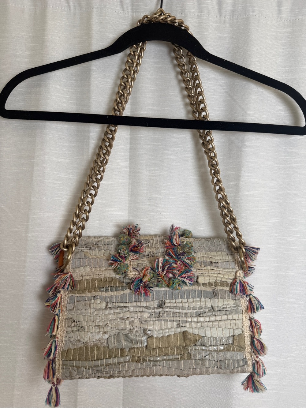 Kooreloo Woven Tassel Crossbody Bag Gray Multi Fringe Chain Designer Handbag - Picture 11 of 17